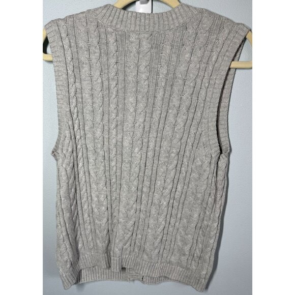 Nicole Miller Cable Knit Sweater Vest XL Gray Button Up Grandpa Core Preppy Retr - Picture 2 of 10